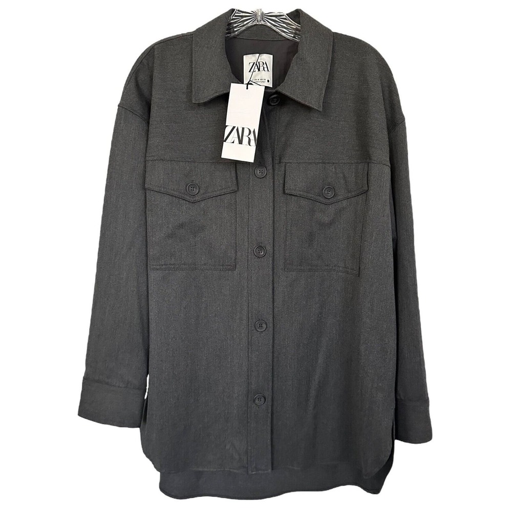 Zara Women's Button Down Shacket Jacket Relaxed Fit Lightweight Size M Gray